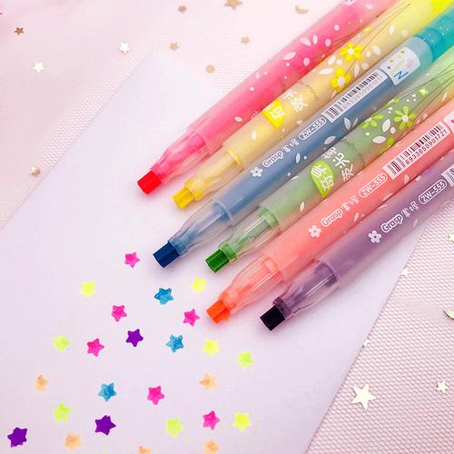 彩色记号笔星星图案荧光笔套装抖音同款网红文具用品创意标记笔